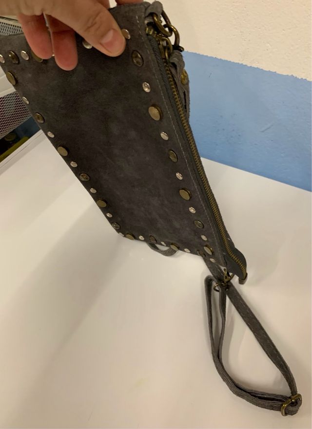 Bolso mujer gris ante/piel