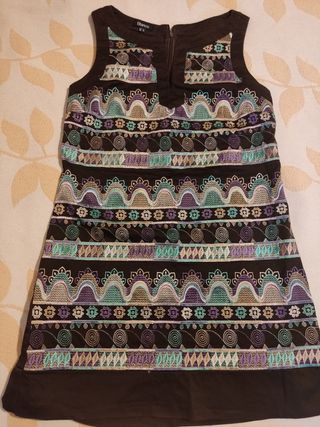 Vestido Blanco M - marrón multicolor