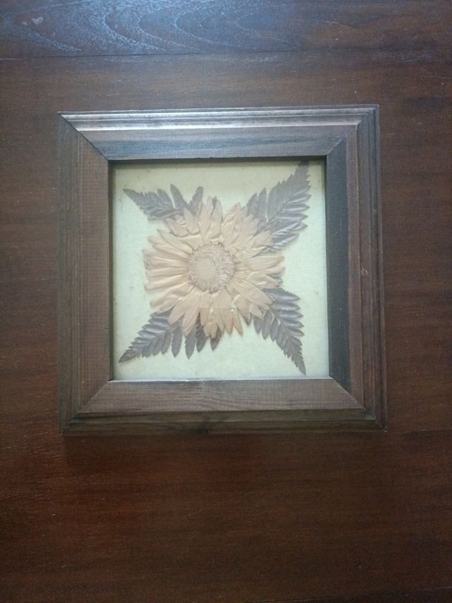 Cuadro con flor prensada. Usado en montaje teatral