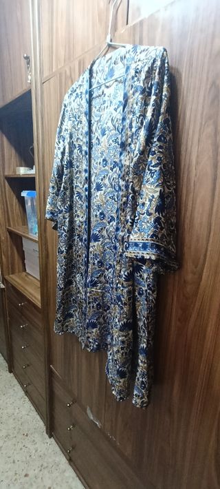 Kimono camisero azul y dorado mujer