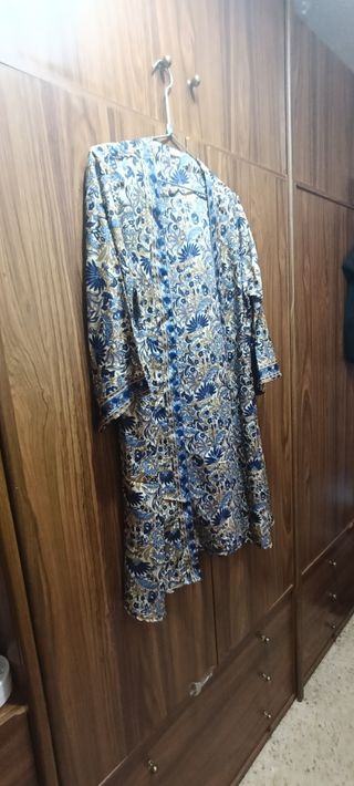Kimono camisero azul y dorado mujer