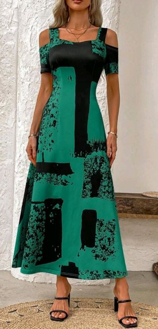 Vestido maxi fiesta - verde & negro