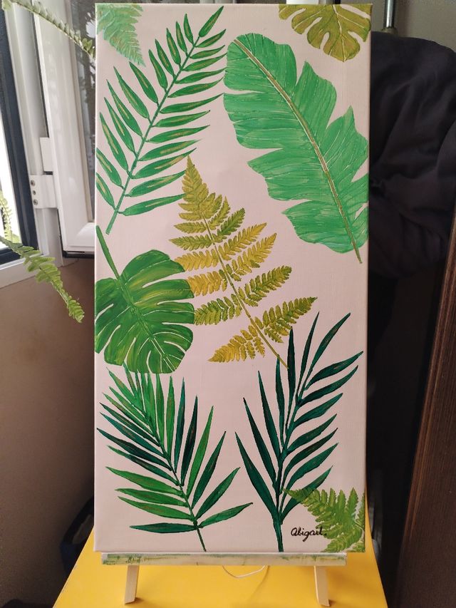 Cuadro acrílico hojas tropicales