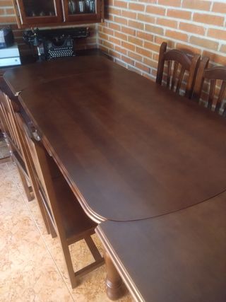 Mesa comedor extensible + 6 sillas madera