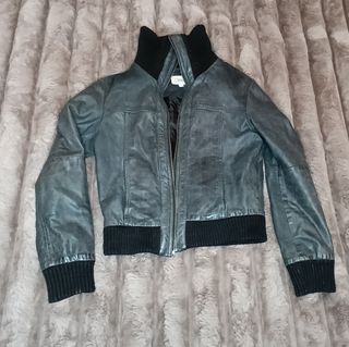 Cazadora cuero corta retro vintage gris