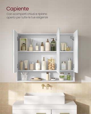 Armadietto Bagno da Parete con Ante a Specchio, Mo
