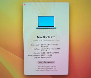PORTÁTIL MACBOOK PRO 13 A1989 i7/16GB/256GB #5