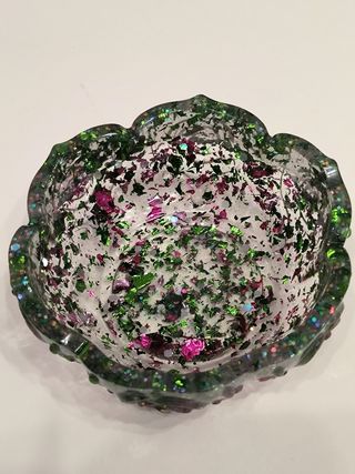 Ciotola resina glitter verde rosa