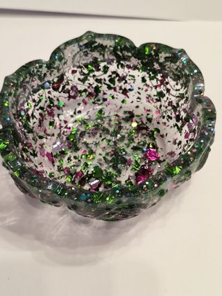 Ciotola resina glitter verde rosa