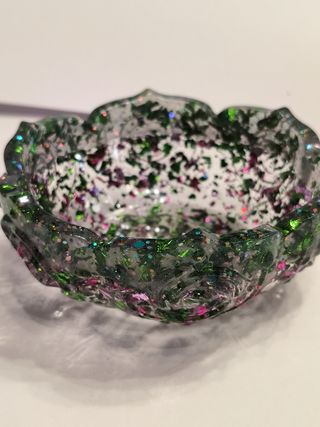 Ciotola resina glitter verde rosa