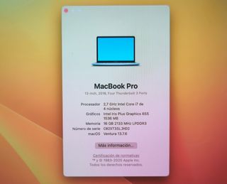 PORTÁTIL MACBOOK PRO 13 A1989 i7/16GB/256GB #10