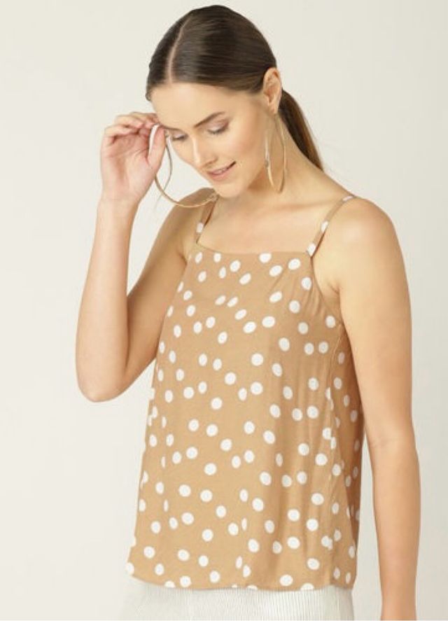 Top de alças Mango creme com bolinhas brancas, S