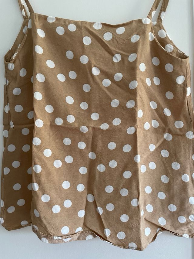 Top de alças Mango creme com bolinhas brancas, S