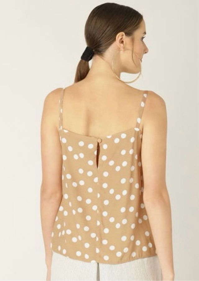 Top de alças Mango creme com bolinhas brancas, S