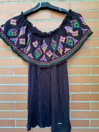 Camiseta negra bordada estilo MÉXICO - Talla M
