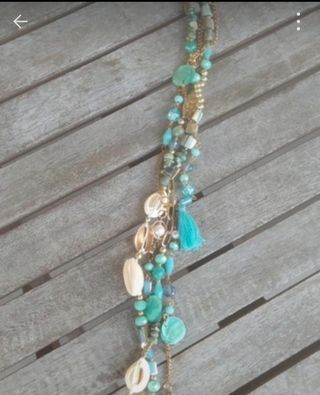 Collana lunga doppio  filo celeste e verde acqua
