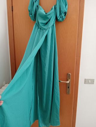 Vestito lungo raso verde