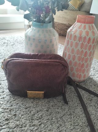 Bolso bandolera piel marrón- burdeos 