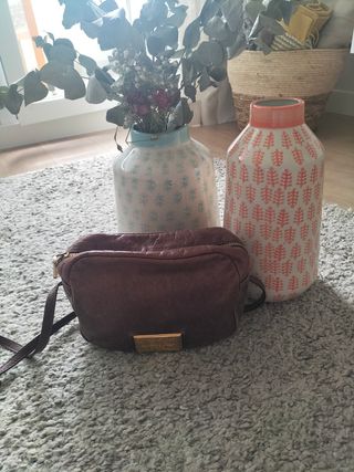 Bolso bandolera piel marrón- burdeos 