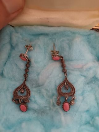 Pendientes isabelinos plata coral y marquesitas.