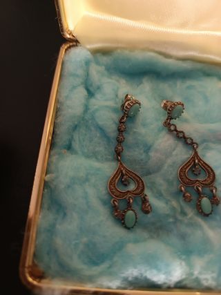 Pendientes isabelinos turquesa plata y marquesitas