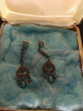 Pendientes isabelinos turquesa plata y marquesitas