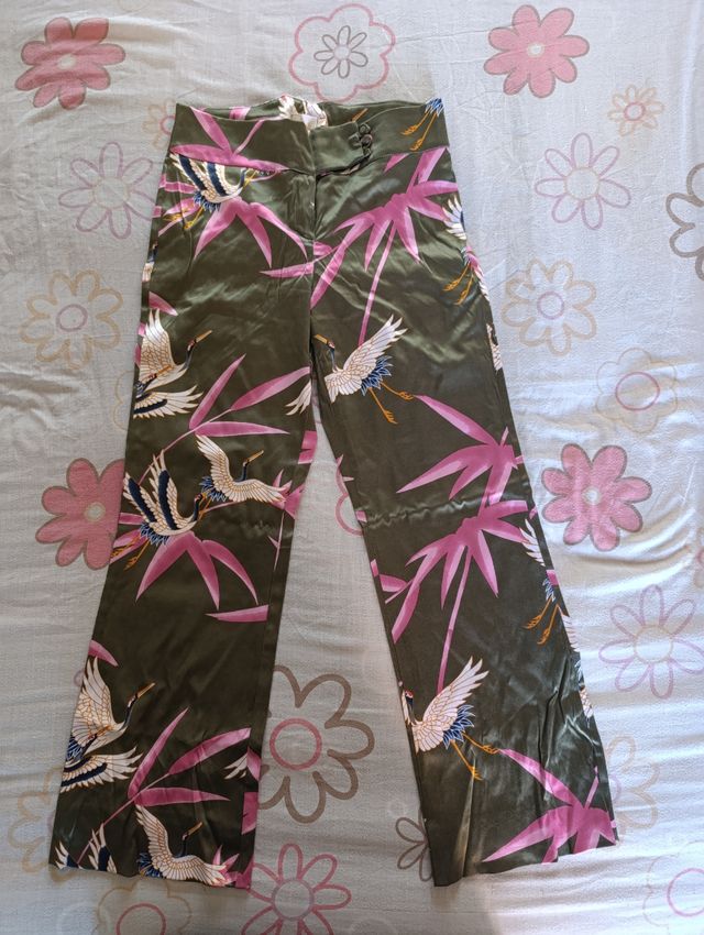 Pantalón Satinado Flores-Pájaros