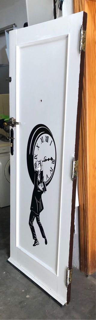 Puerta madera vintage con diseño reloj 195,5x77x4
