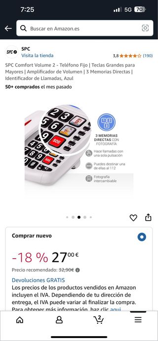 Teléfono Fijo SPC Comfort Volume 2