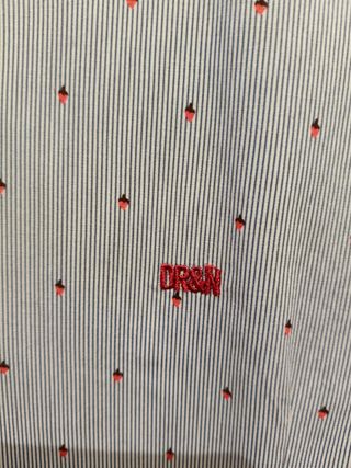 Camisa DR&N azul rayas con estampado  rojos-