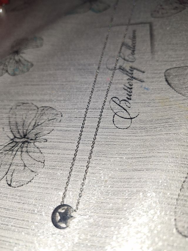 Collar Luna y Estrella plateado