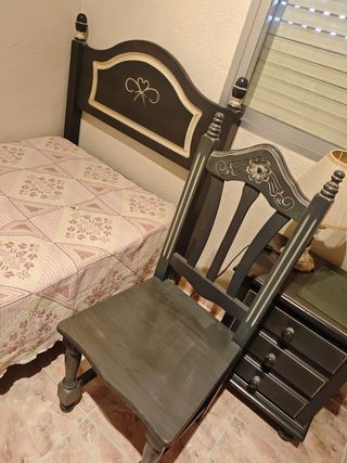 Cabecero cama + mesita + silla - Madera