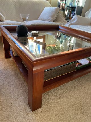 Mesa centro madera cristal