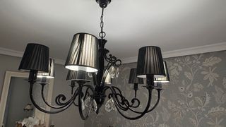 Lampara negra cristal metal 6 luces como nueva