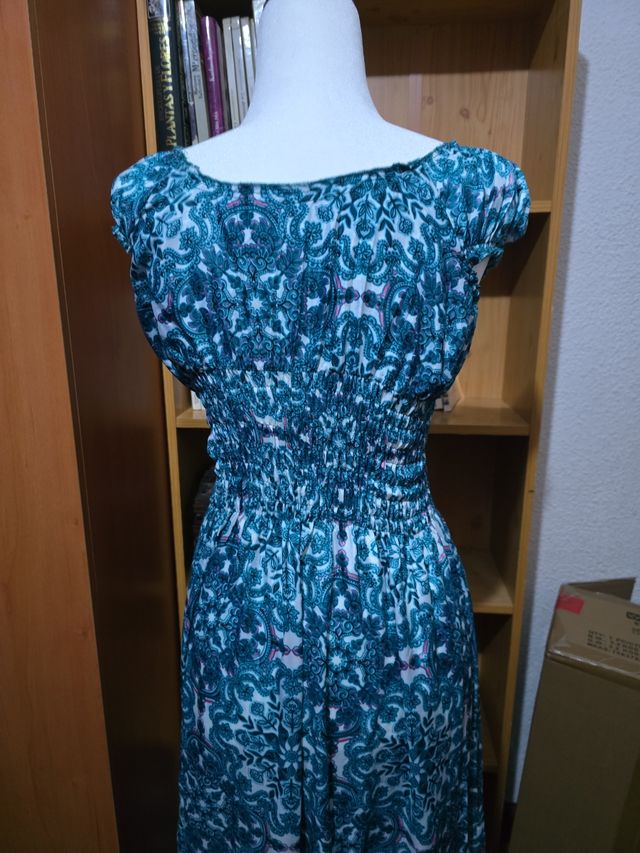 Abito lungo blu/verde e bianco