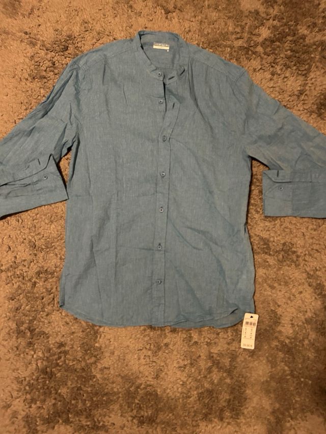Camicia lino blu, tg M
