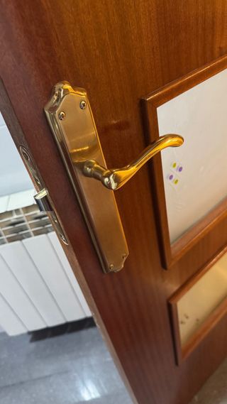 Puerta de madera con 3 cristales color sapelly