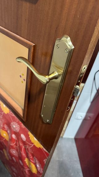 Puerta de madera con 3 cristales color sapelly