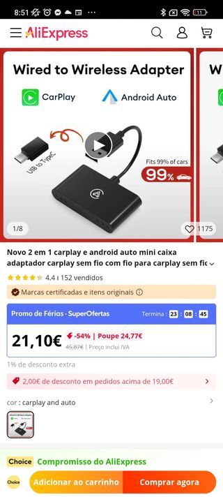 Adaptador Wireless CarPlay & Android Auto