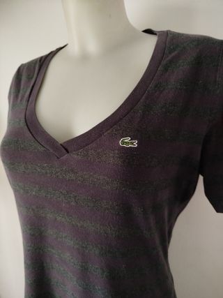 Camiseta Lacoste rayas gris-morado