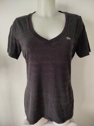 Camiseta Lacoste rayas gris-morado