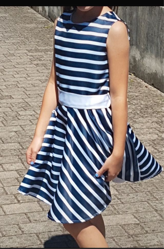 Vestito Bambina righe blu bianco