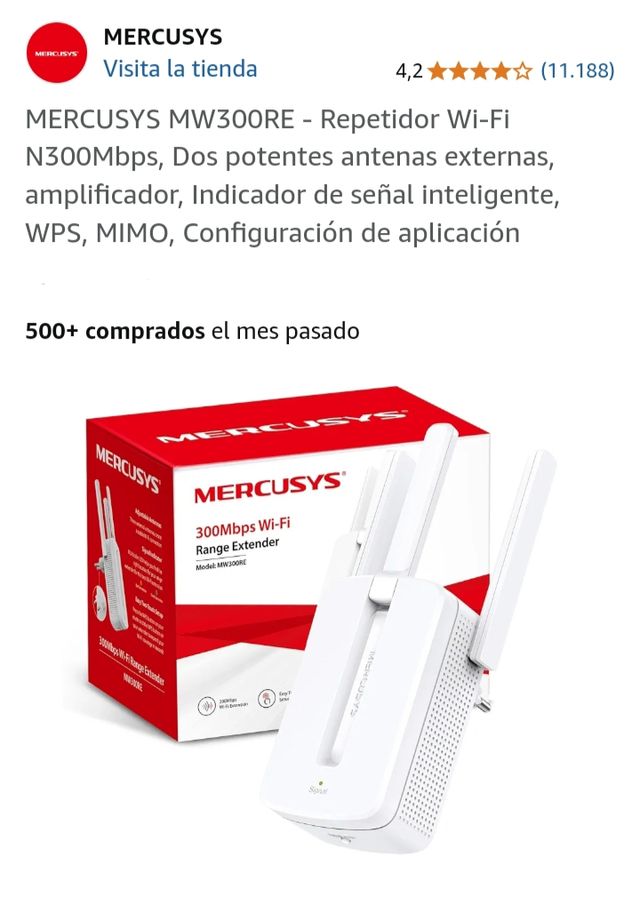 Repetidor Wi-Fi Mercusys MW300RE N300Mbps