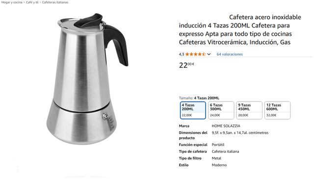 Cafeteras Italianas Inox - 4, 6, 9 y 12 Tazas