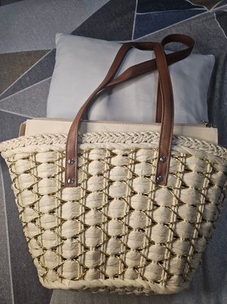Bolsos playa mimbre beige