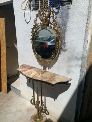Conjunto tocador espejo bronce antiguo