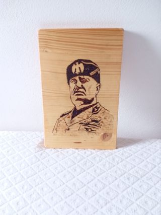 Quadro in legno Pirografo Mussolini regno