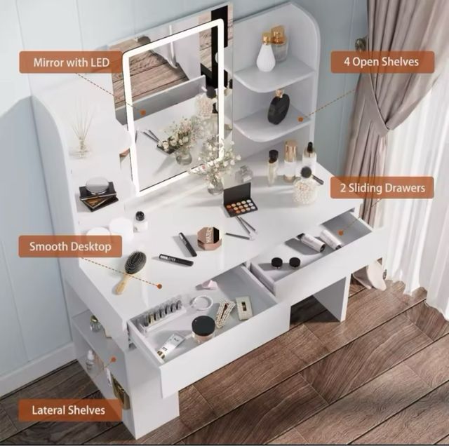 Tocador blanco con espejo LED - 90cm