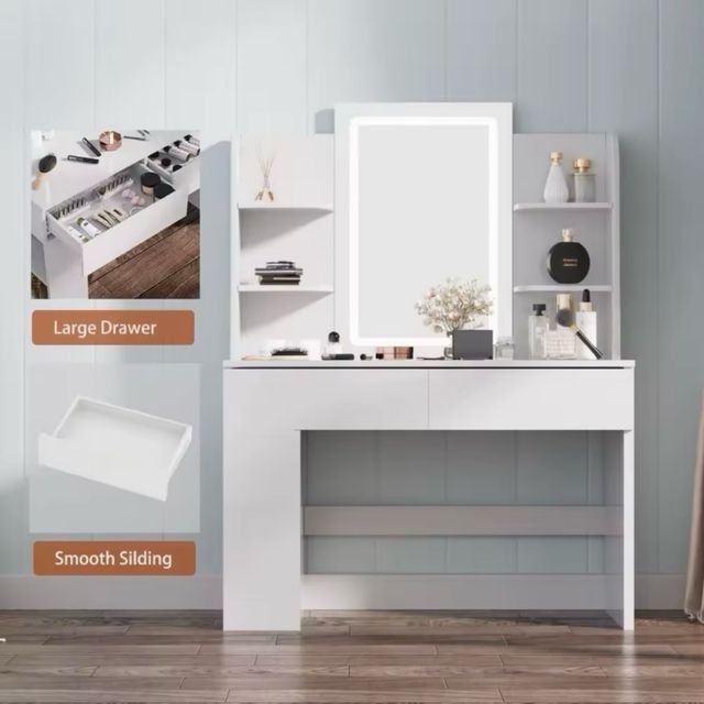 Tocador blanco con espejo LED - 90cm