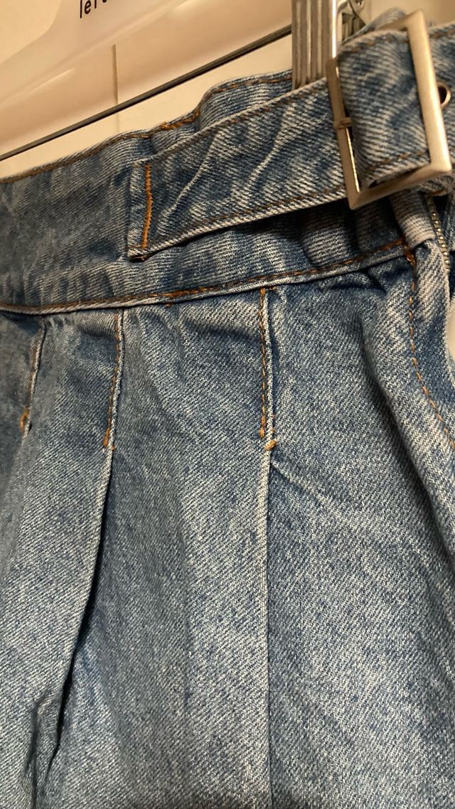 Saia jeans plissada azul